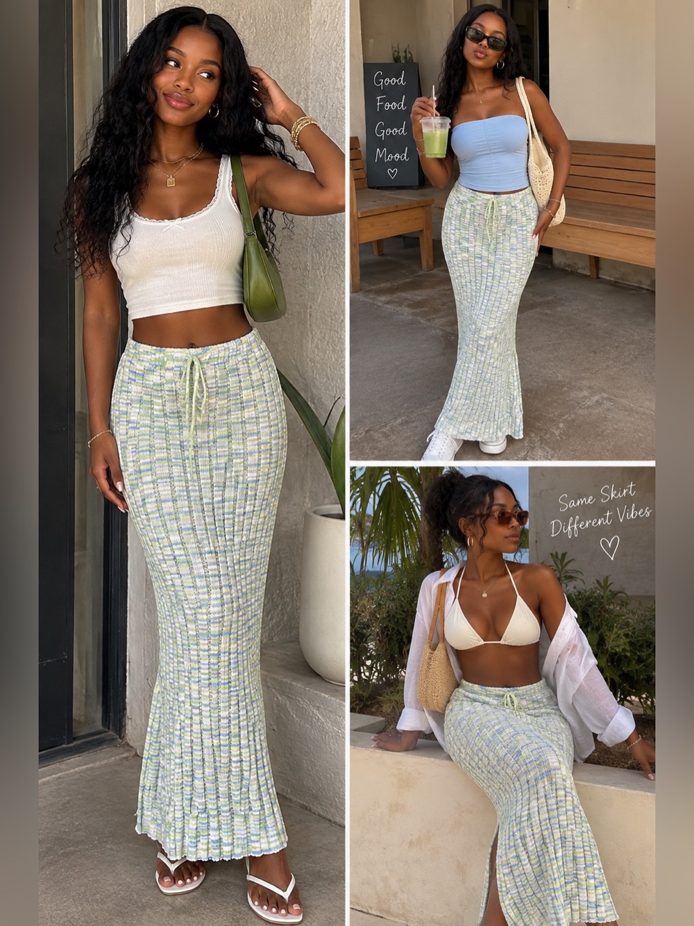 Free People Size S Pastel Space Dye Ribbed Knit Maxi Skirt